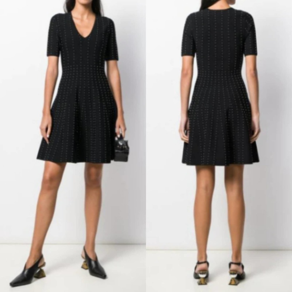 Sandro Paris Vaness Black Silver Beaded Ribbed Knitted Fit & Flare Dress S New - Picture 13 of 13
